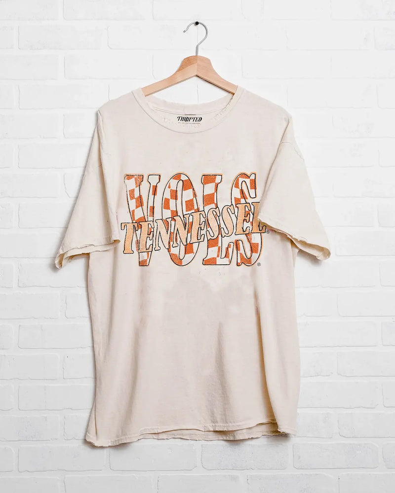 livylu tennessee vols twisted checkerboard off white thrifted tee for tennessee game day
