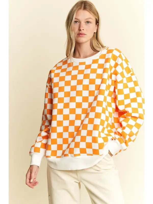 Bliss TN Checkerboard Sweatshirt TANGERINEWHITE XL