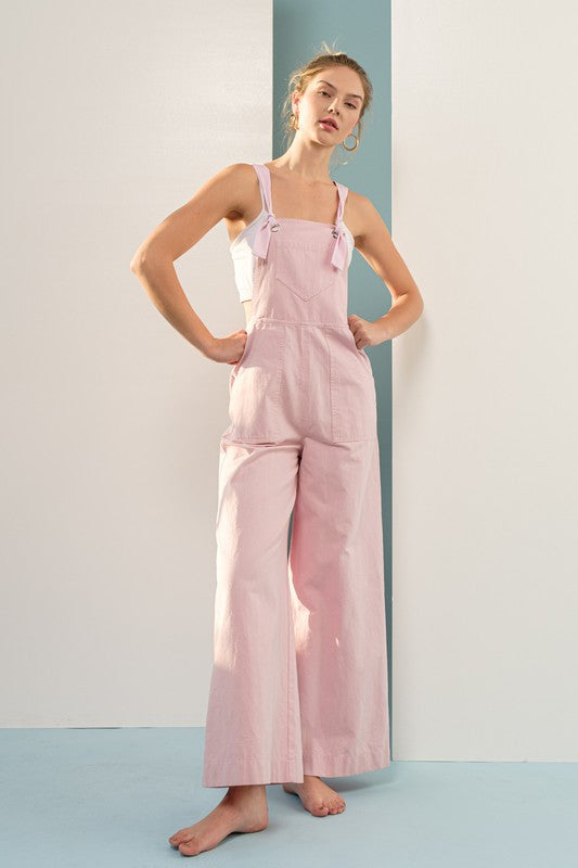 magnolia wide leg overall jumpsuit in baby pink-front view
