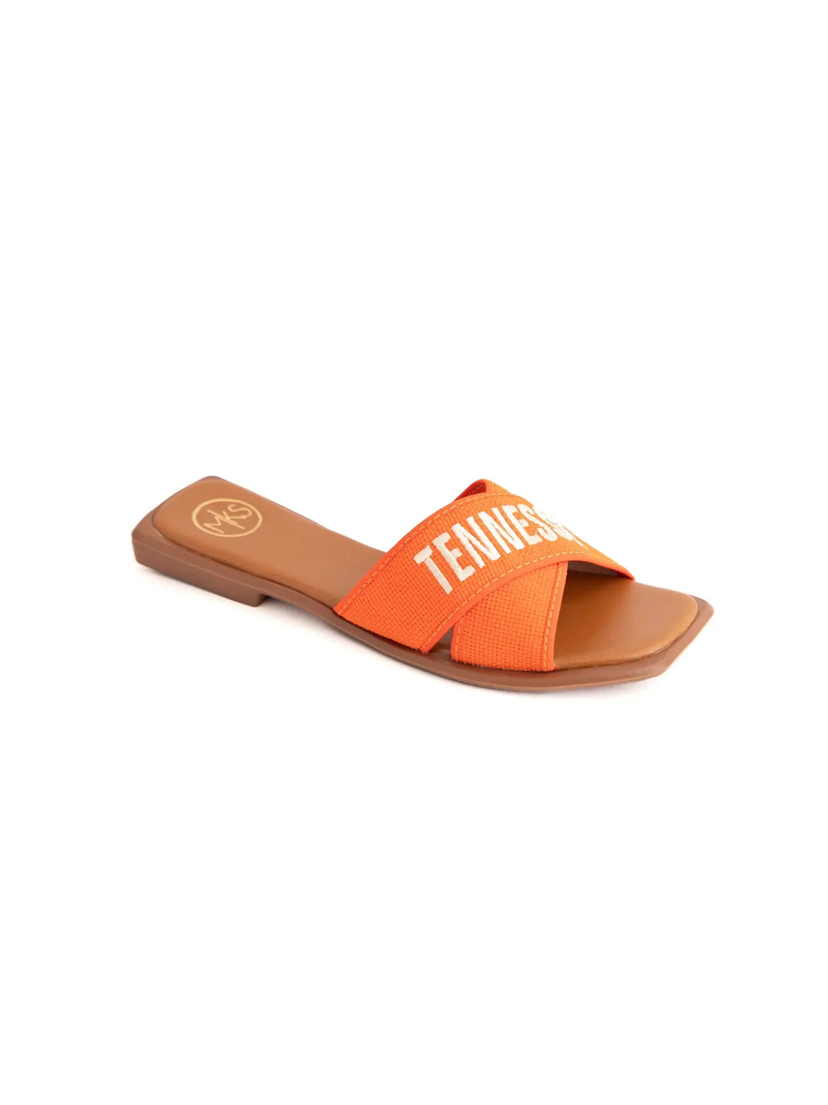 Orange Bobbie 17 criss cross sandals with TENNESSEE embroidered across the top for Tennessee Vols game day