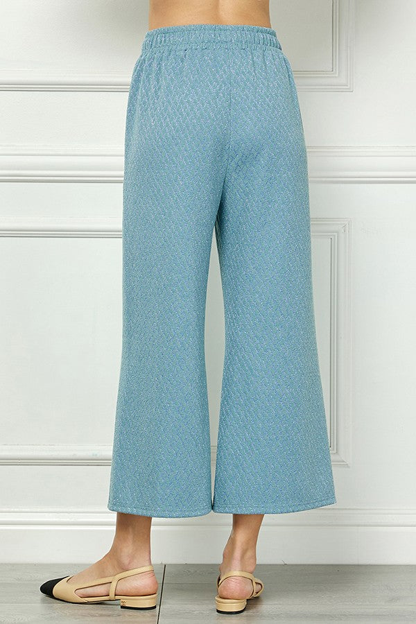 metallic jacquard cropped pants in blue-back view