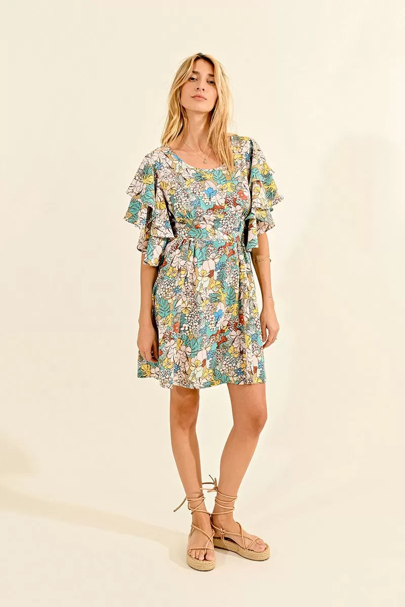 molly bracen floral dress in turquoise maeva-front view