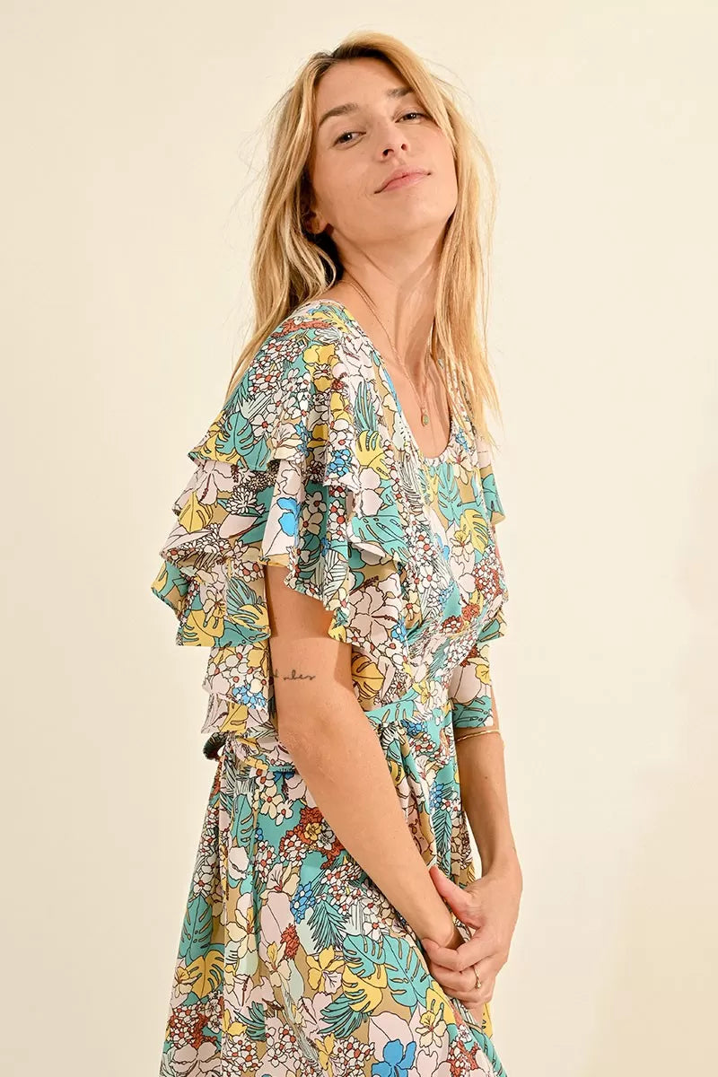 molly bracen floral dress in turquoise maeva-front view 2
