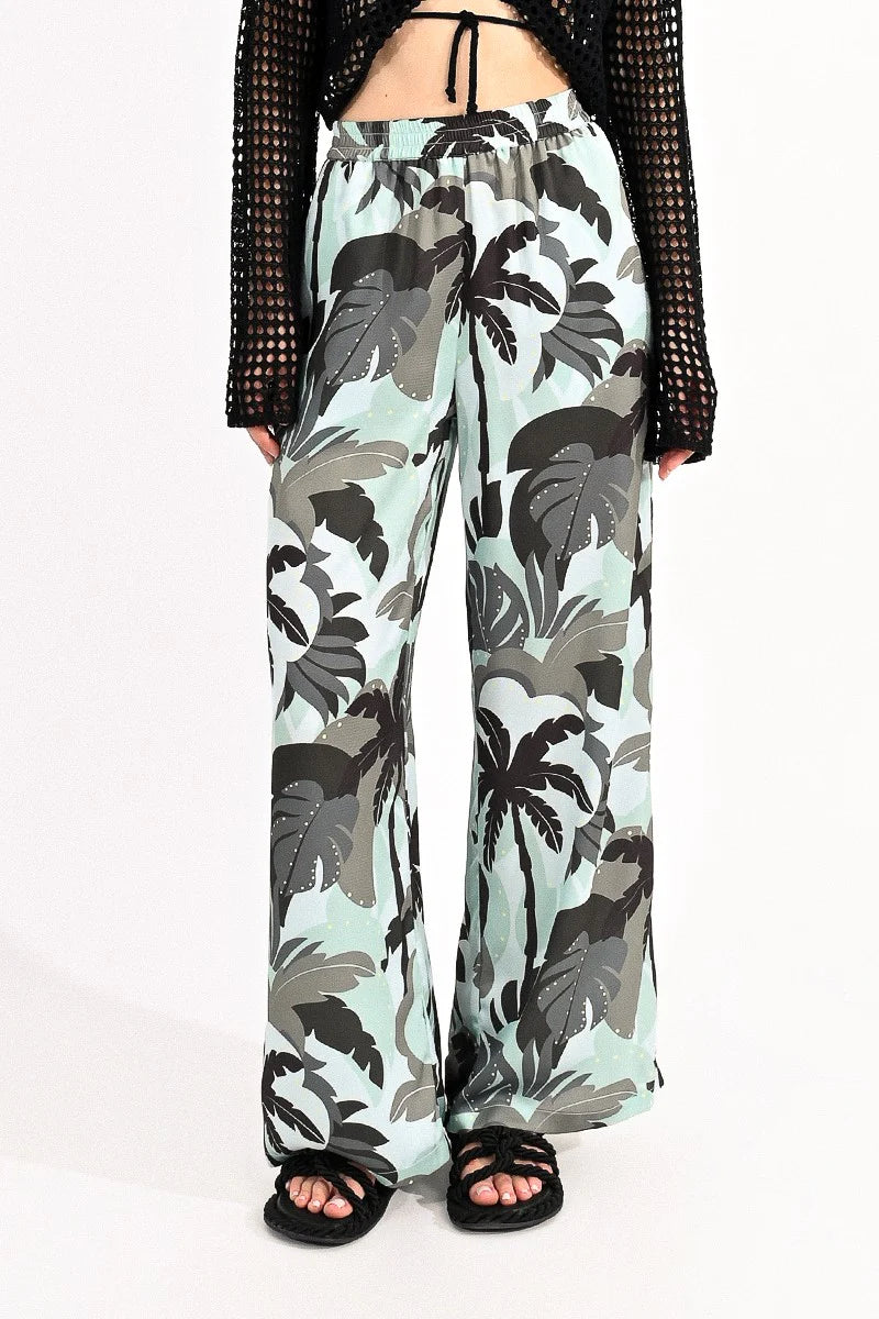 molly bracken printed pants in khaki jungle-front view
