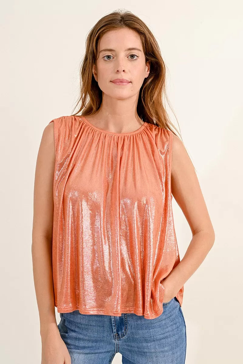 molly bracken ruched tank top in copper-front view