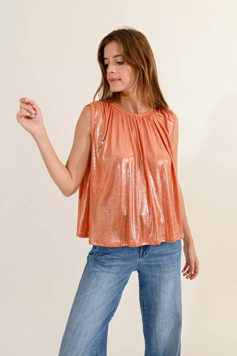 molly bracken ruched tank top in copper-front view 2