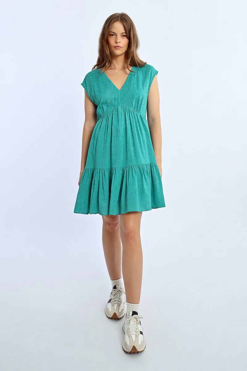 Molly Bracken Ruffle Short Dress EMERALDGREEN / XS