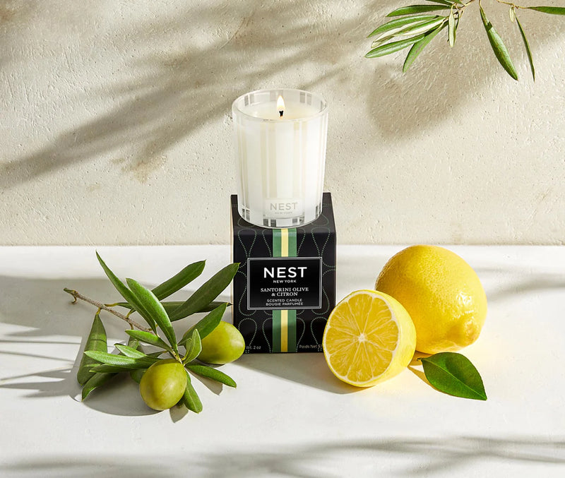 nest santorini olive citron votive candle-styled view