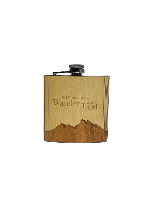Not All Who Wander Wood Hip Flask