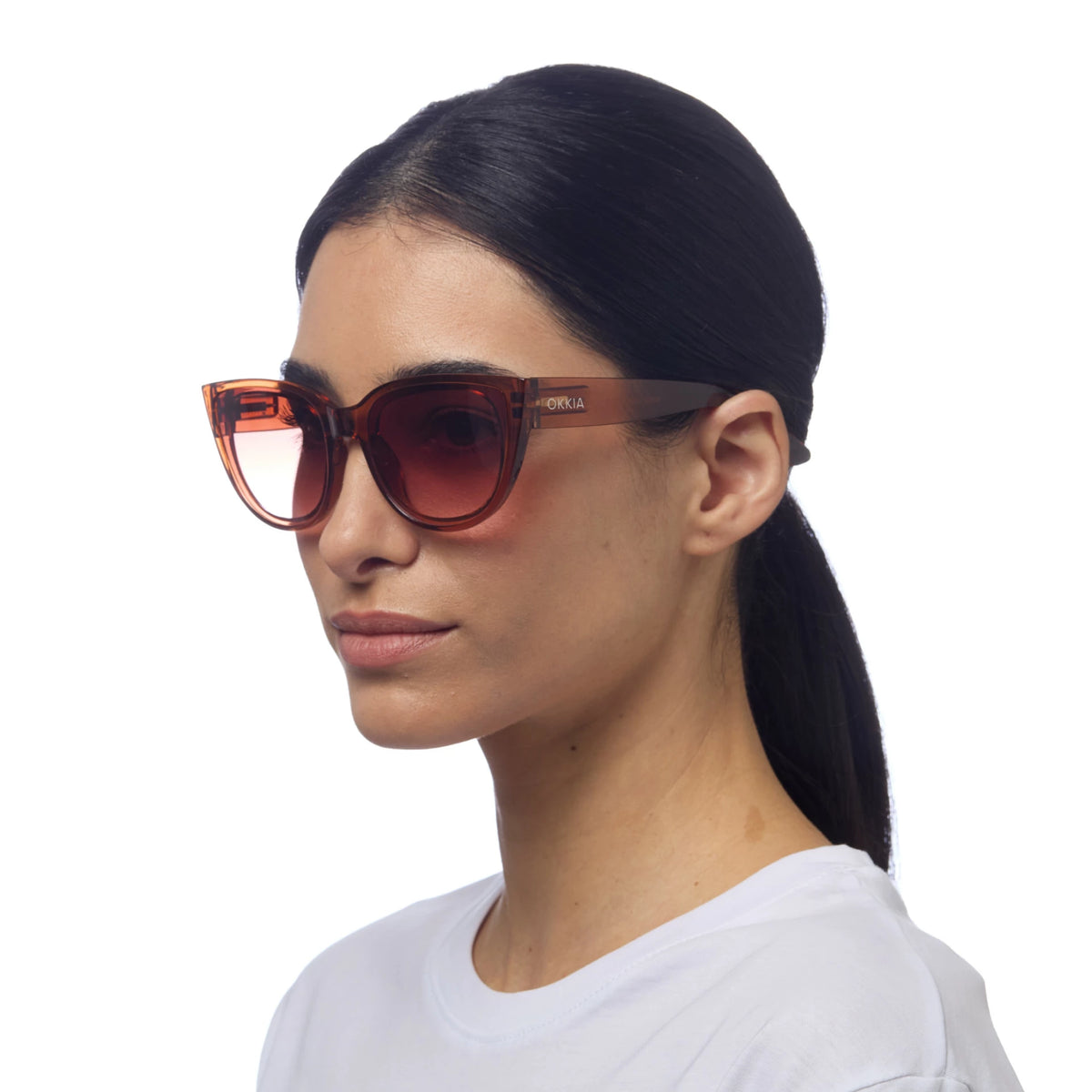 Okkia Sylvia Cat-Eye Sunglasses Transparent Brown