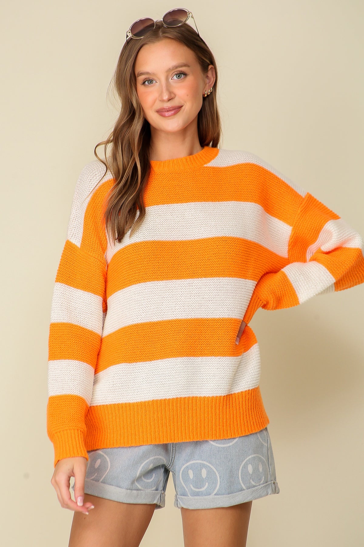 tennessee orange and white striped long sleeve sweater