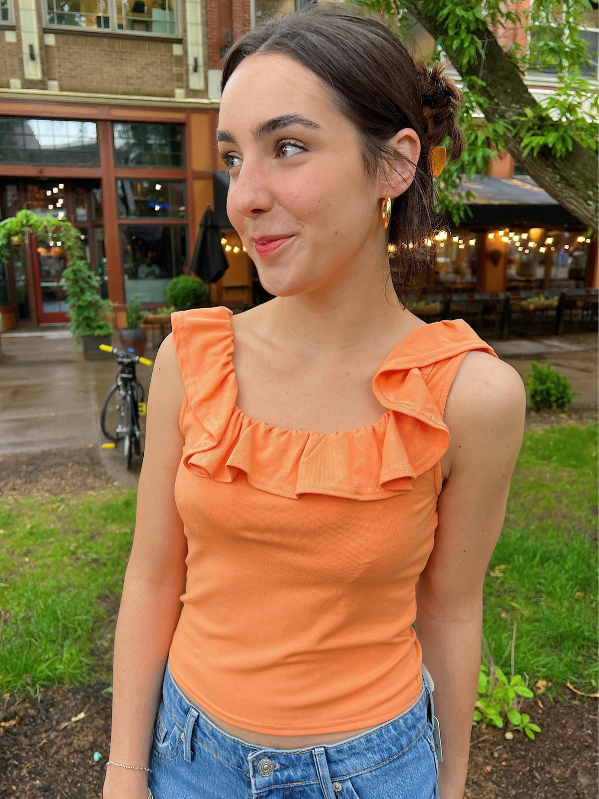 Ruffle Knit Off Shoulder Tank