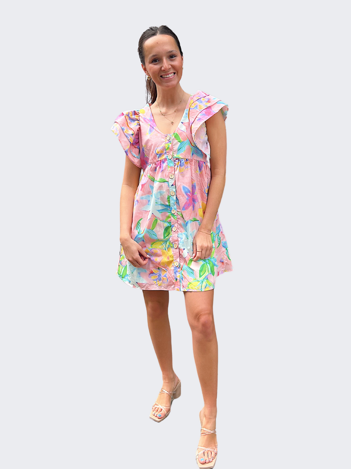 Peplum Ruffle Sleeve Floral Dress