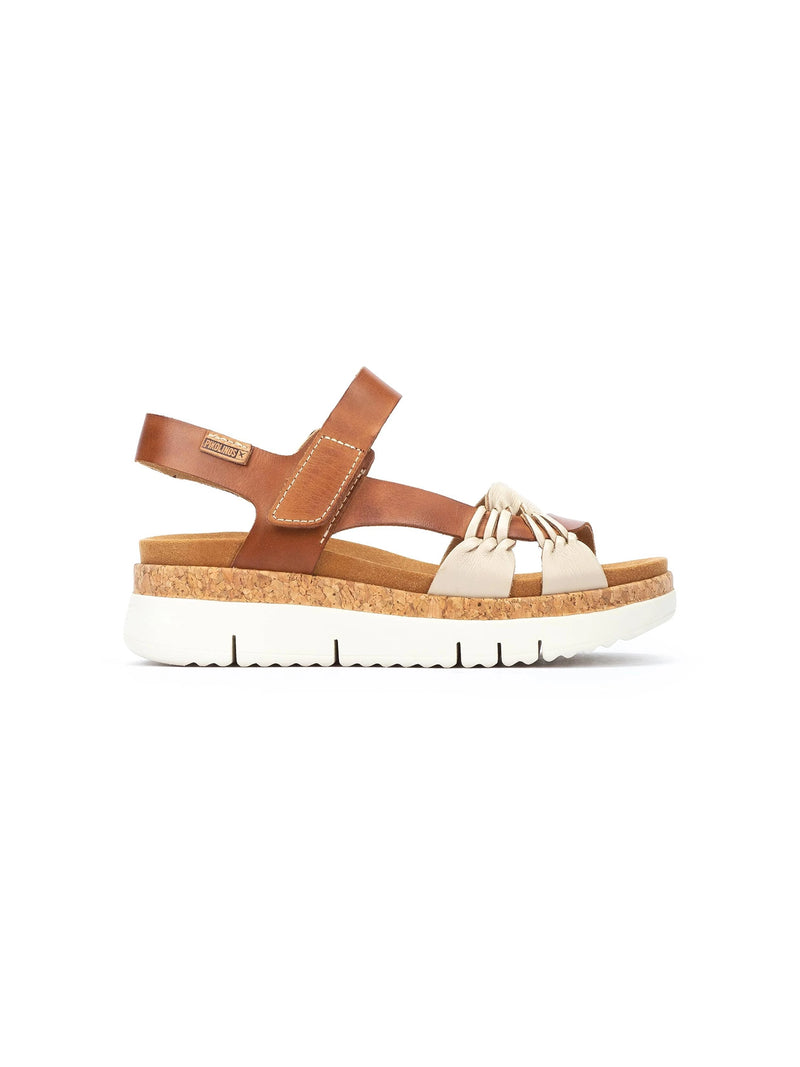 Pikolinos Palma 2-Tone Platform Leather Sandals Marfil-Bra Brown White