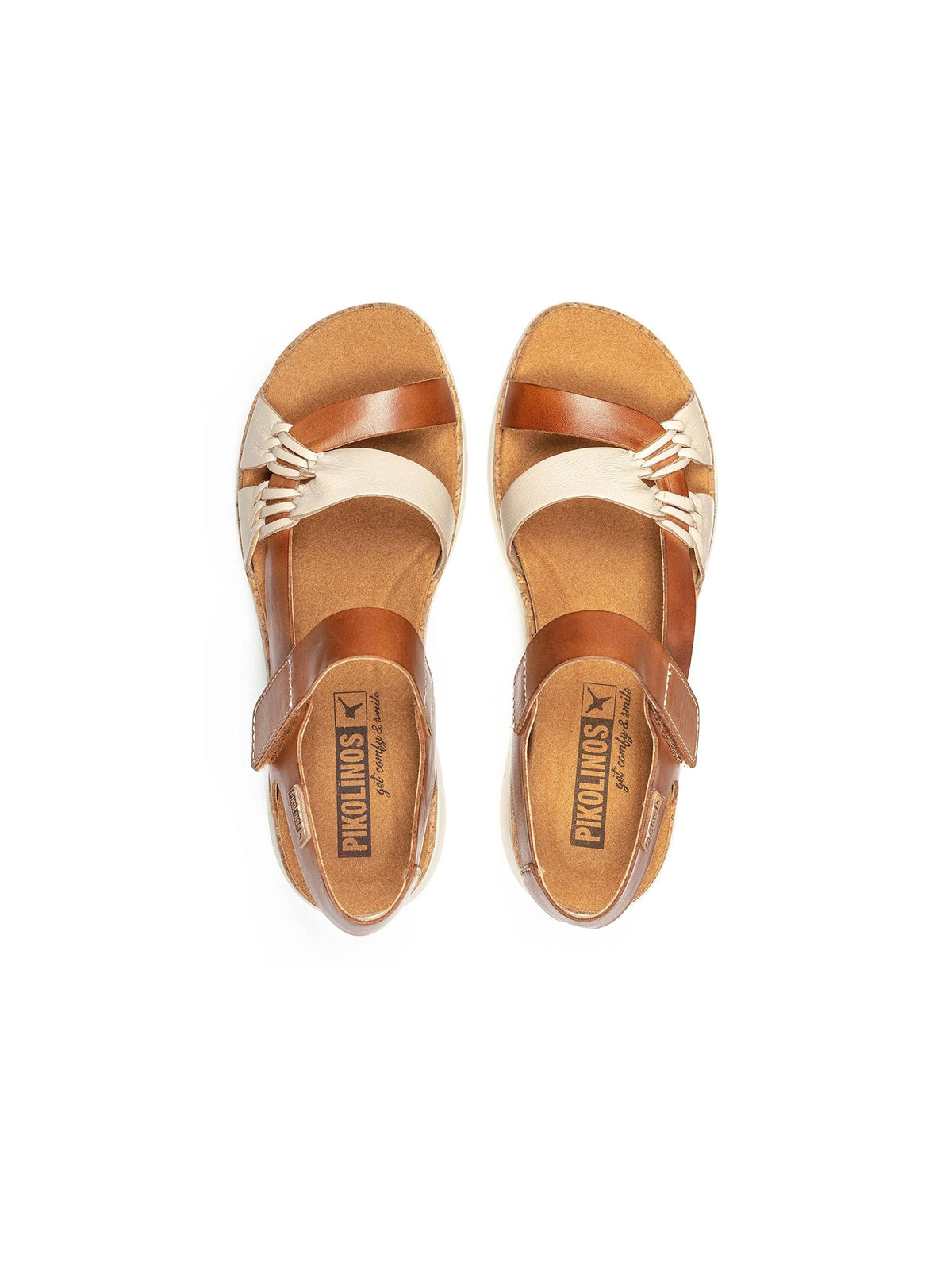 Pikolinos Palma 2-Tone Platform Leather Sandals Marfil-Bra Brown White