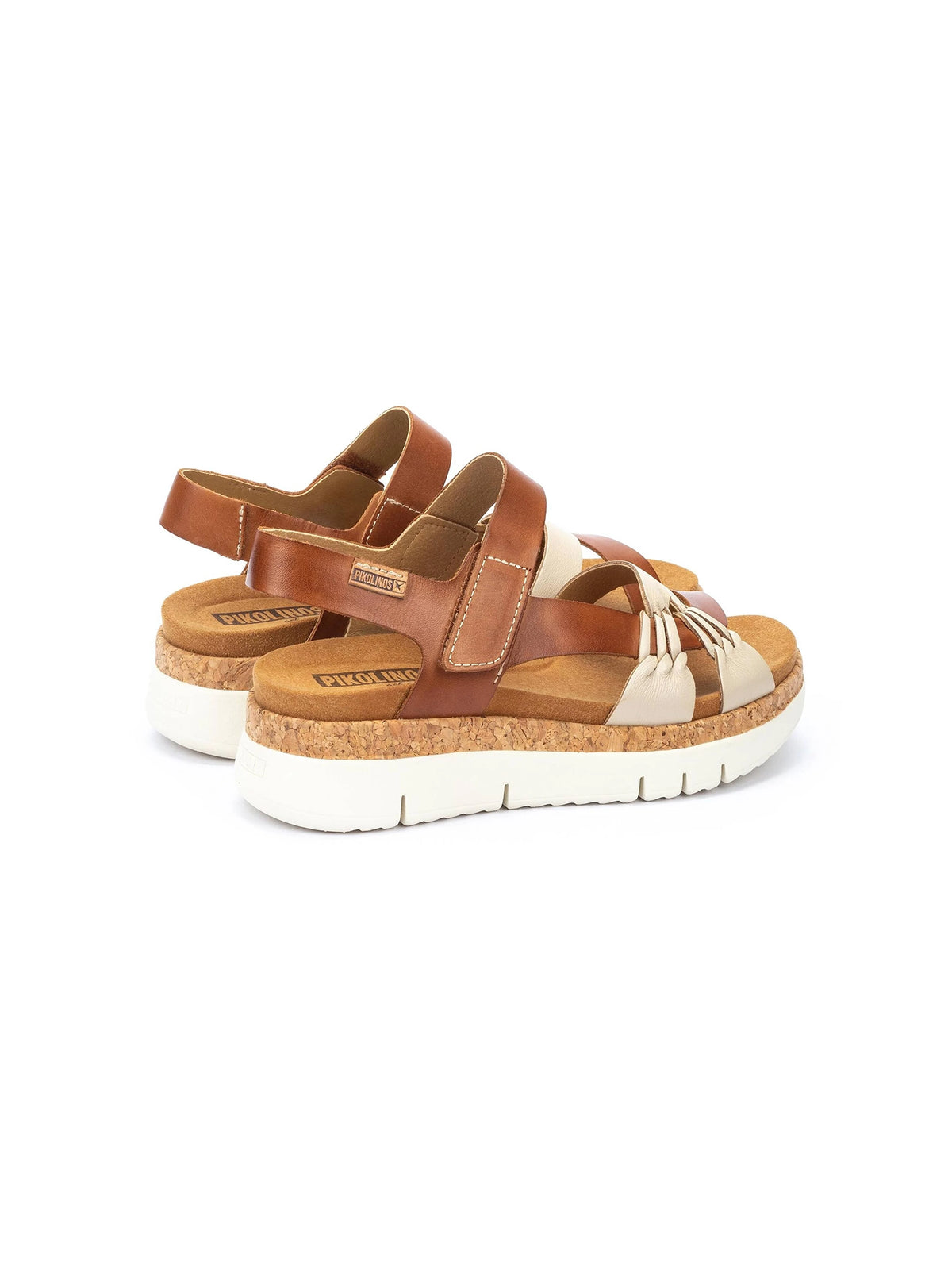 Pikolinos Palma 2-Tone Platform Leather Sandals Marfil-Bra Brown White