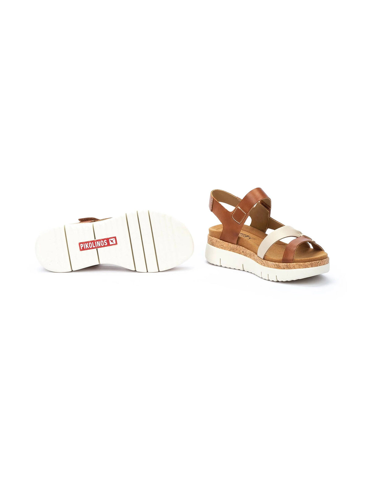 Pikolinos Palma 2-Tone Platform Leather Sandals Marfil-Bra Brown White