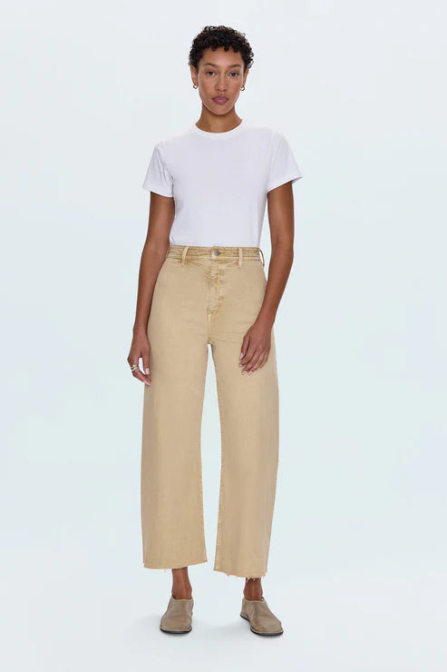 Pistola Penny Crop High Rise Wide Leg Jeans in sand dollar