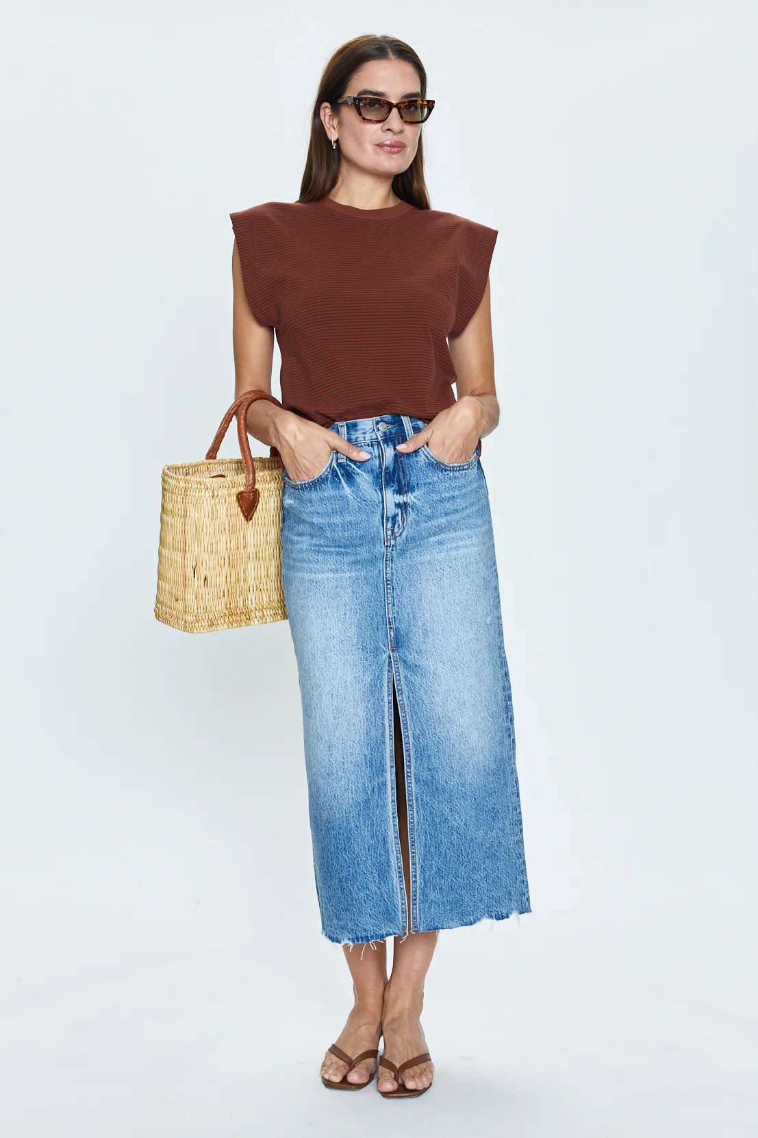 pistola alice denim midi skirt in portrait vintage wash-model
