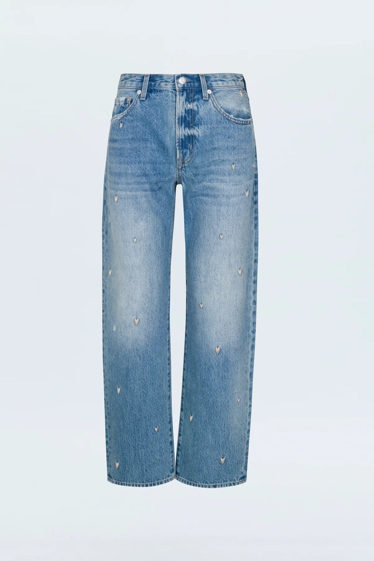 Pistola Lexi Mid-Rise Bowed Straight Leg Jean in Confetti Vintage with Heart Embroidery