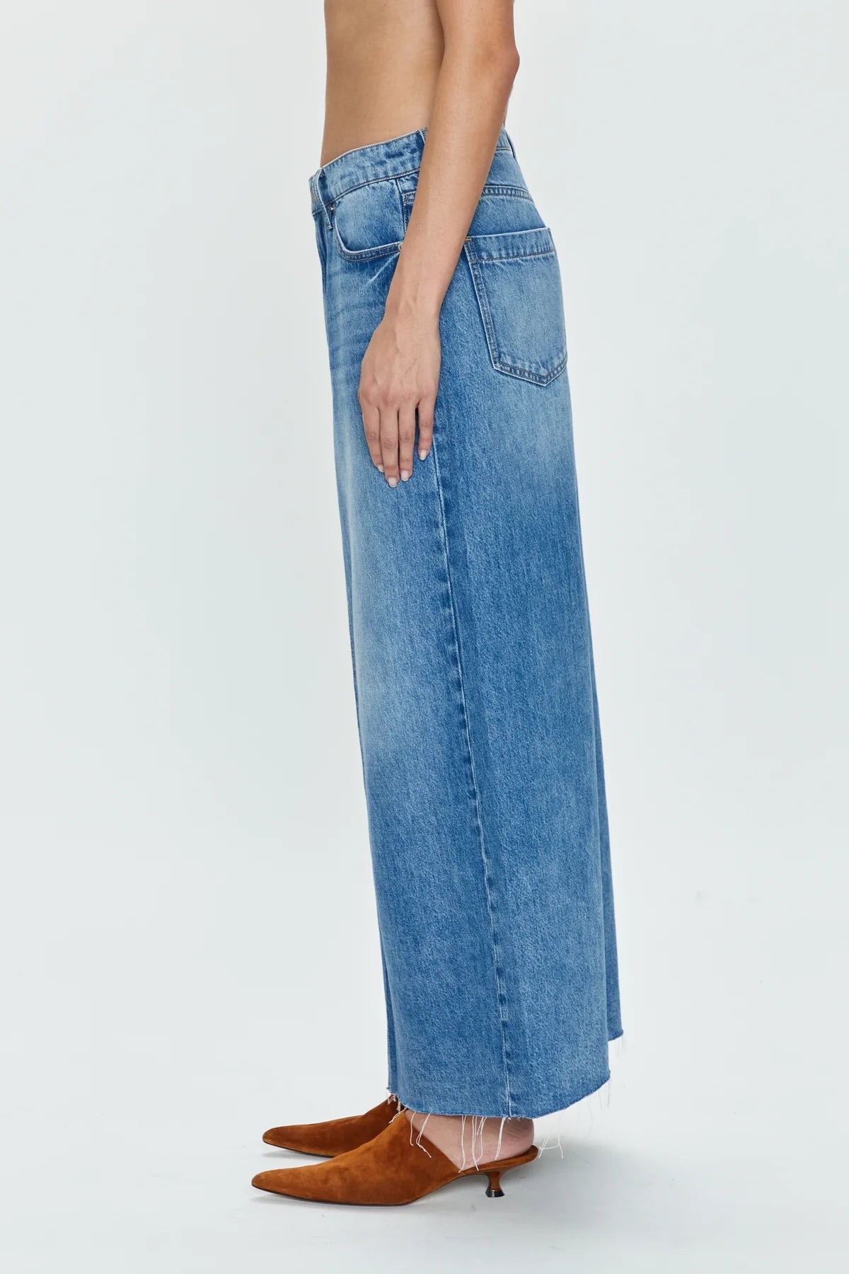 pistola raye low slung denim maxi skirt in high noon wash