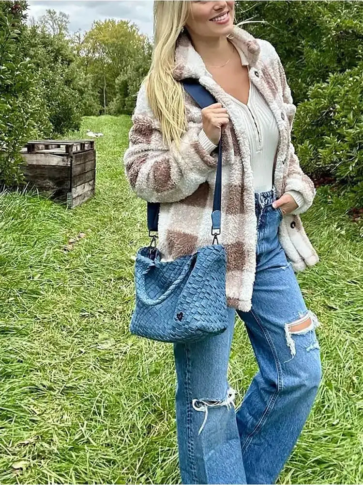 preneLOVE Brandon Small Woven Tote Bag Denim Jeans