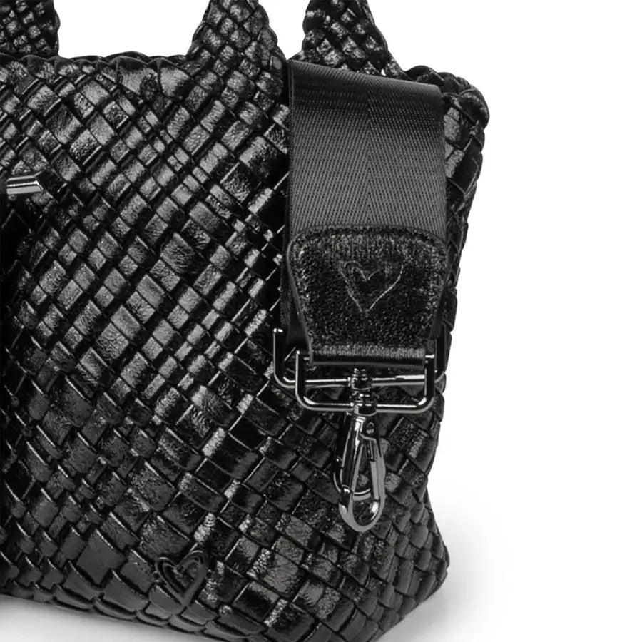 preneLOVE Brandon Small Woven Tote Bag Metallic Black