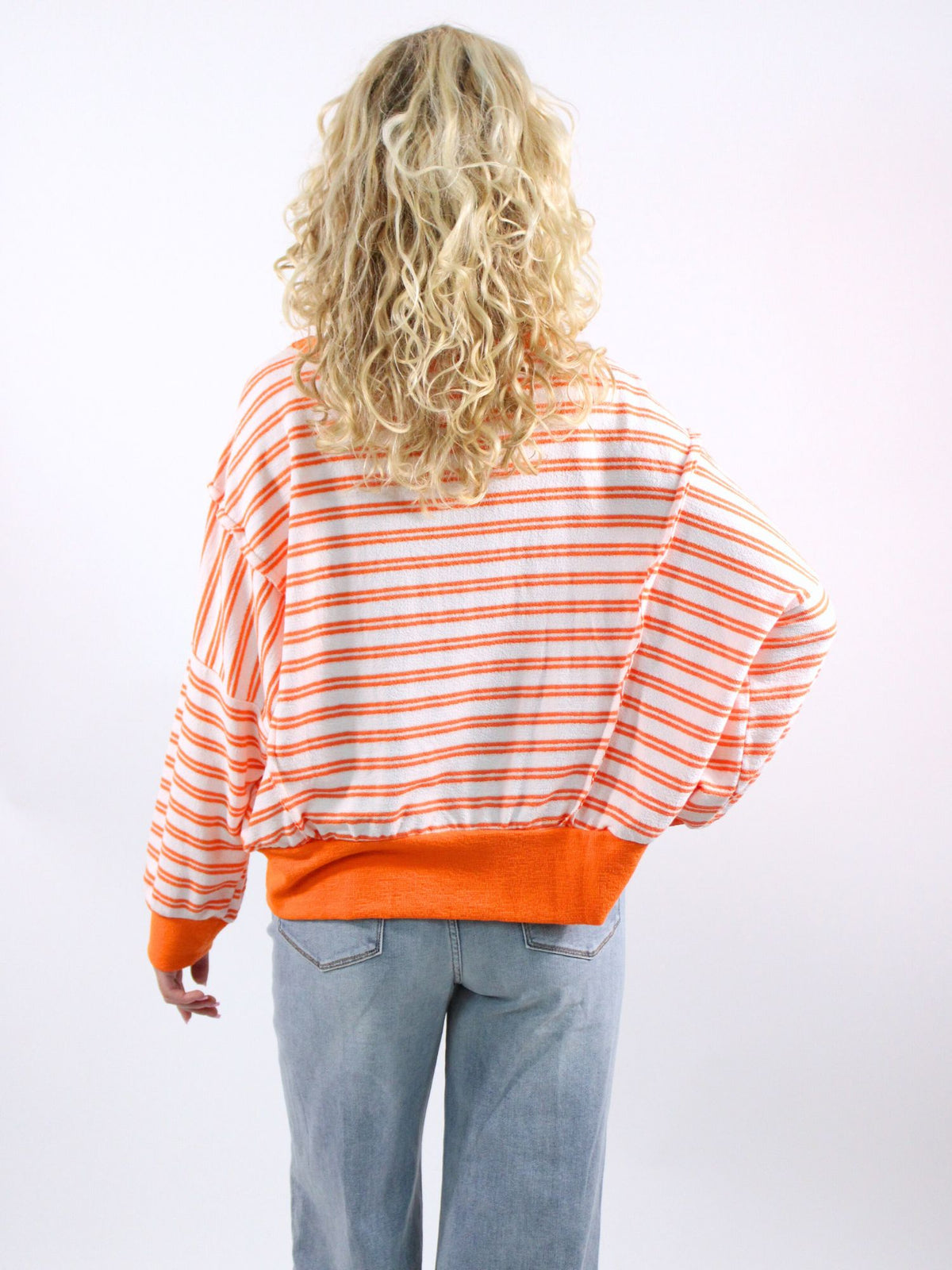 raw edge striped top orange and white stripe