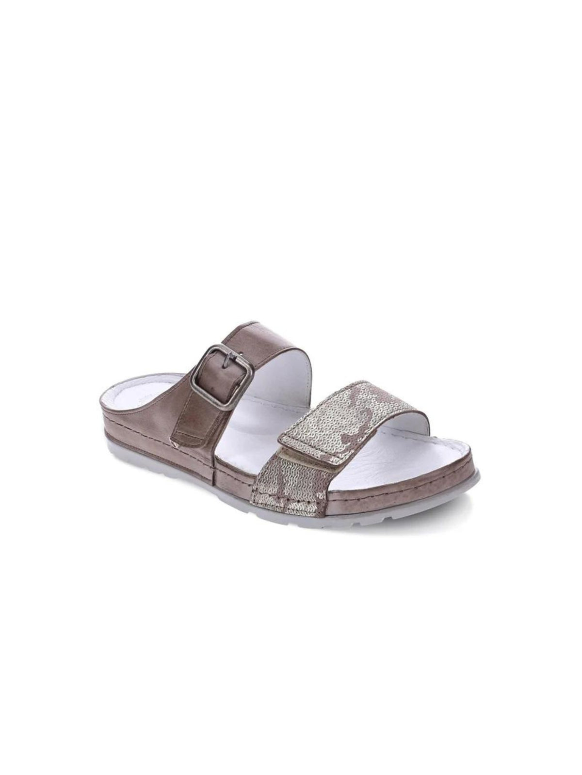 revere palma  2 strap slide sandals in taupe-angled view