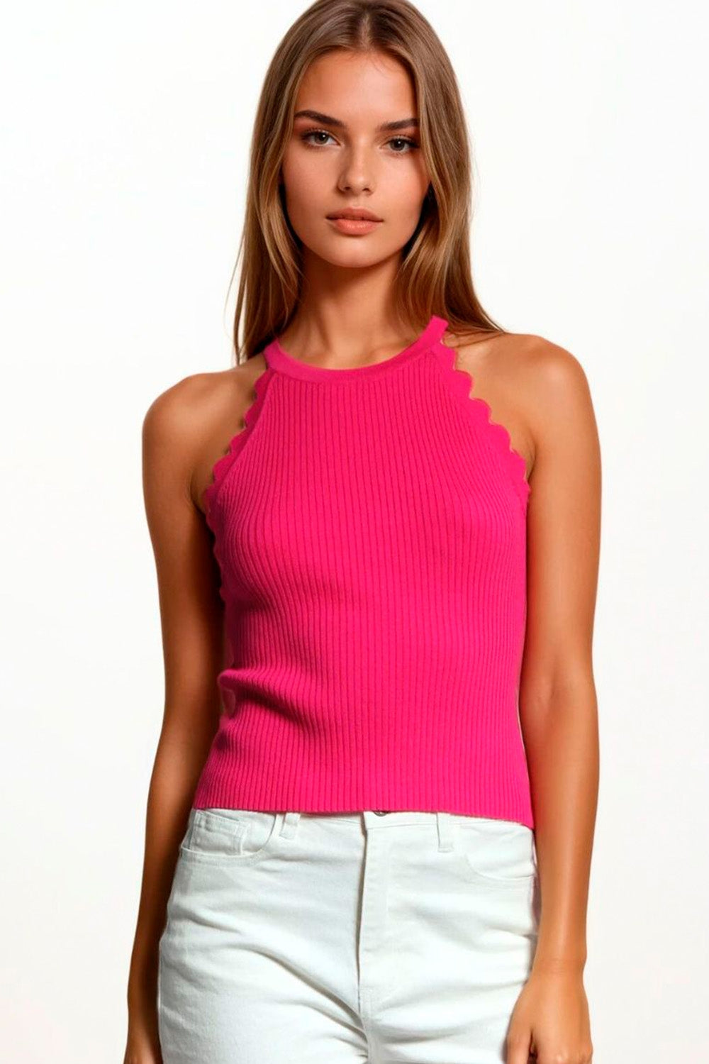 Scallop Edge Ribbed Halter Top
