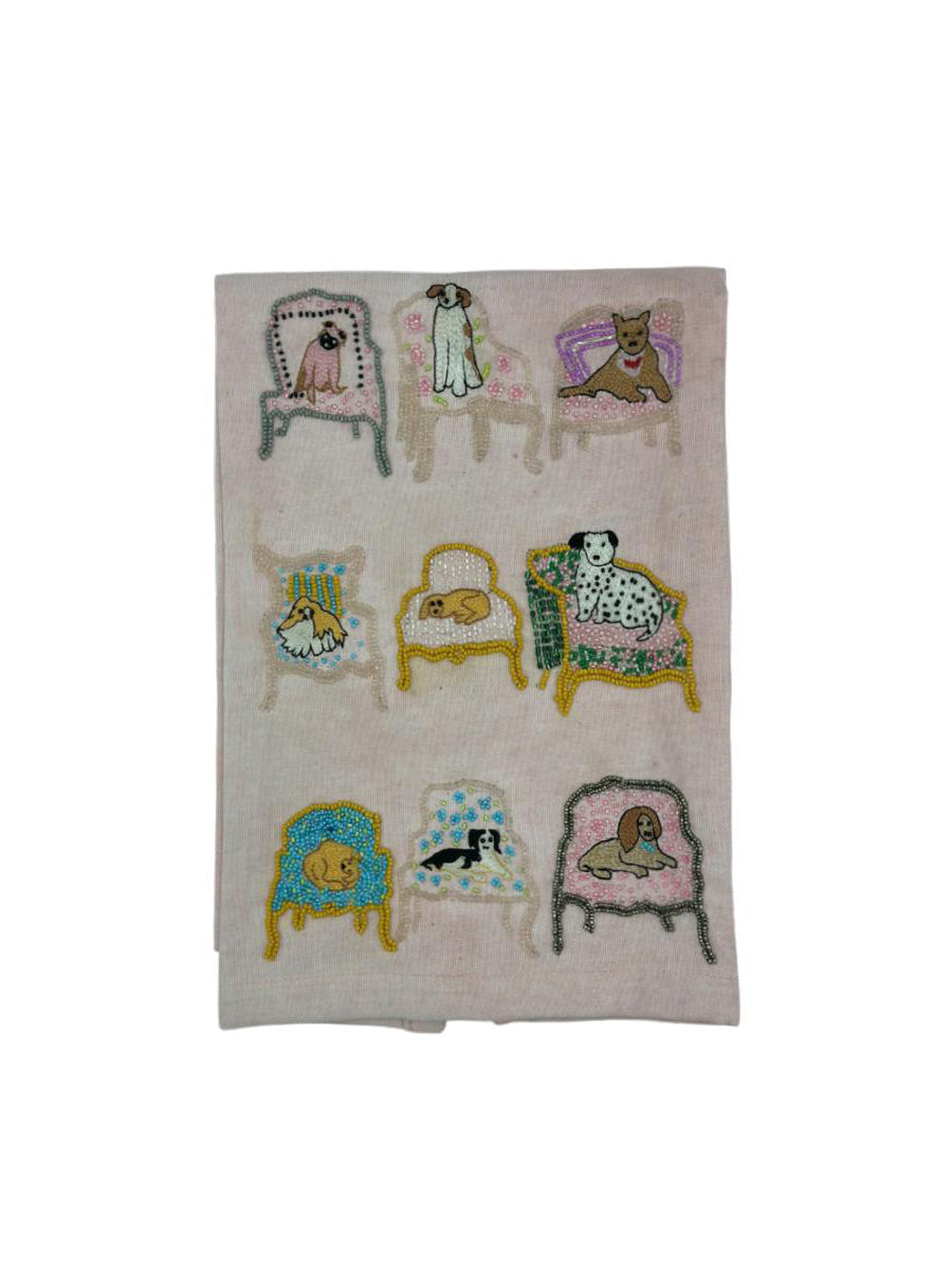 Saint Austin Company Dogs On Settees Beaded Tea Towel
