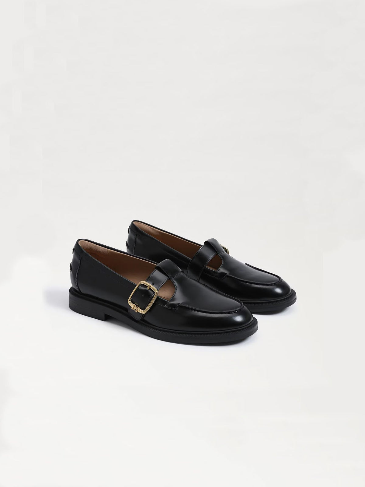 Sam Edelman Elaina T-Strap Buckle Loafer Black Leather