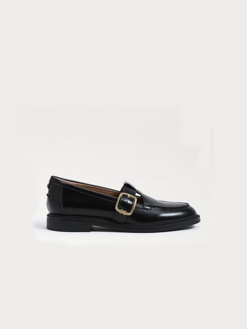 Sam Edelman Elaina T-Strap Buckle Loafer Black Leather