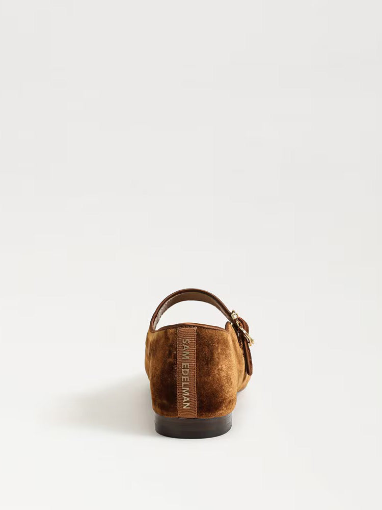 Sam Edelman Michaela Mary Jane Flat Spiced Caramel Brown Velvet