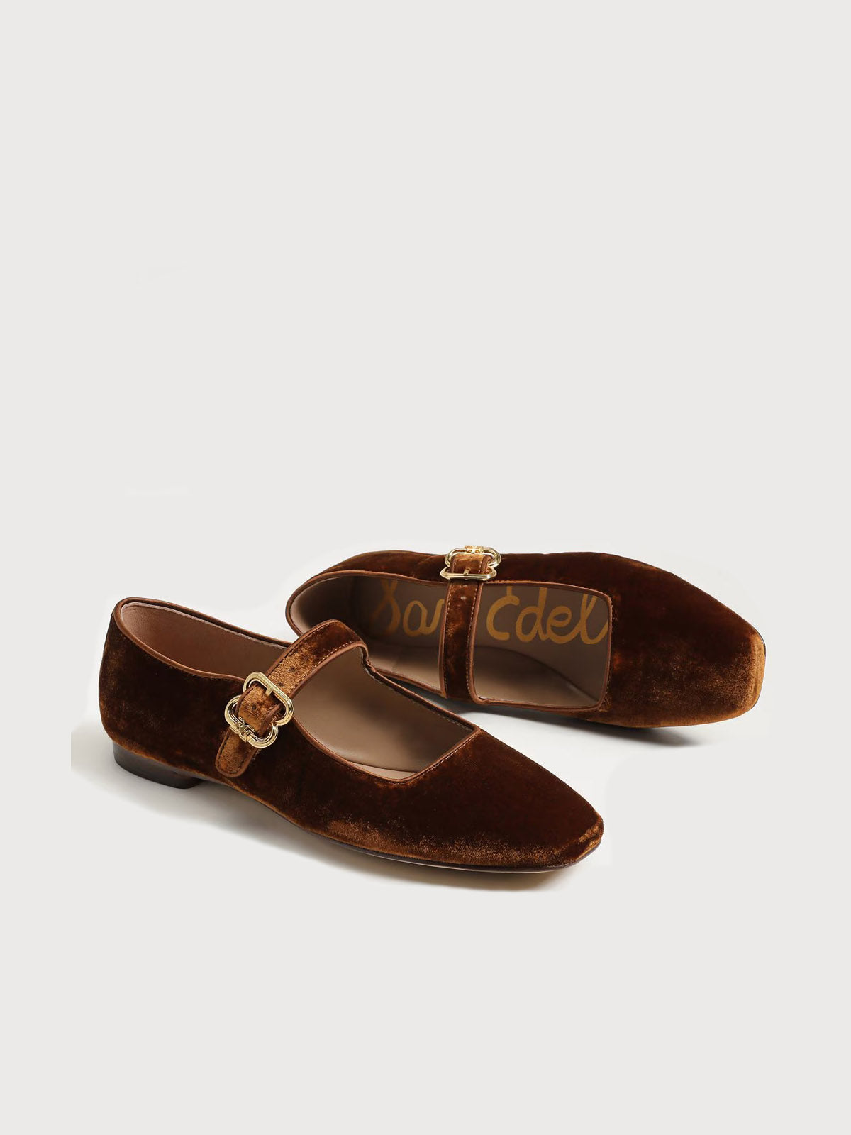Sam Edelman Michaela Mary Jane Flat Spiced Caramel Brown Velvet