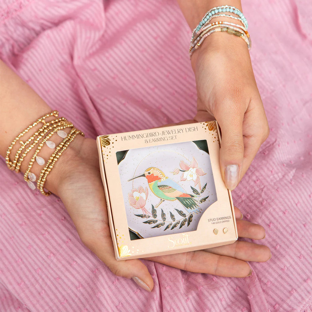 Scout Curated Wears Jewelry Dish and Stud Earring Set Hummingbird Lavender