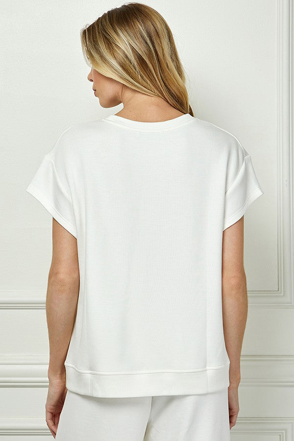 short sleeve soft lounge top cream-back view
