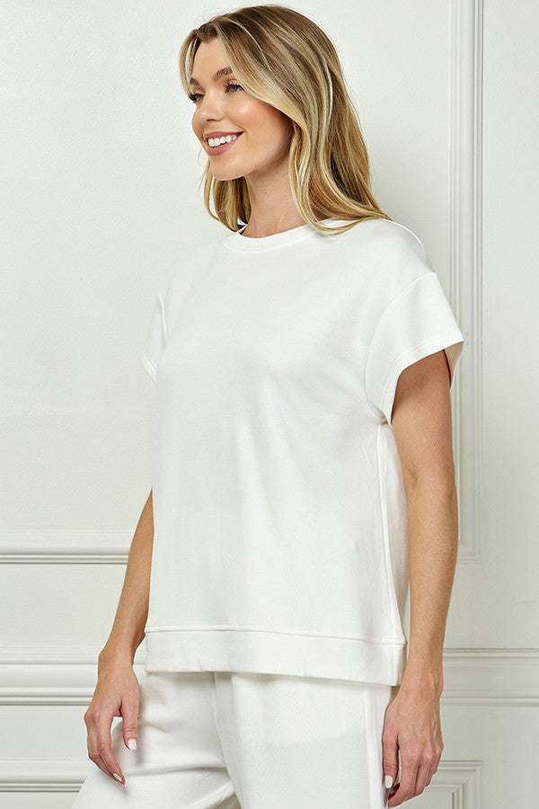 short sleeve soft lounge top cream-side view