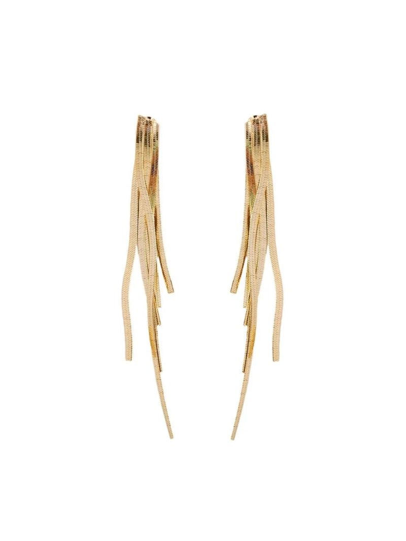 Skinny Gold Cascading Statement Tassel Earrings