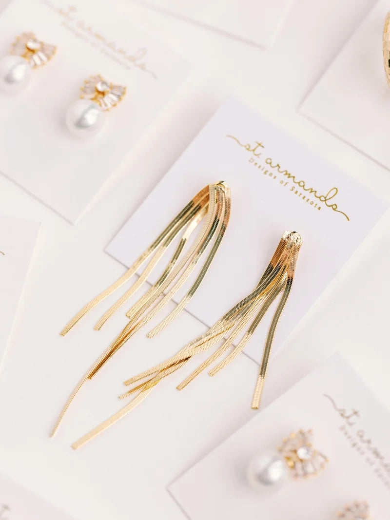 Skinny Gold Cascading Statement Tassel Earrings