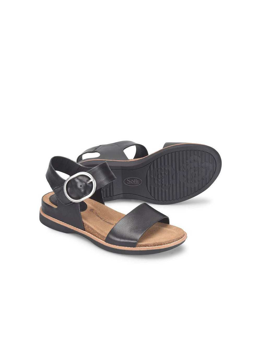 Sofft Bali Oval Strap Buckle Sandals Black Leather