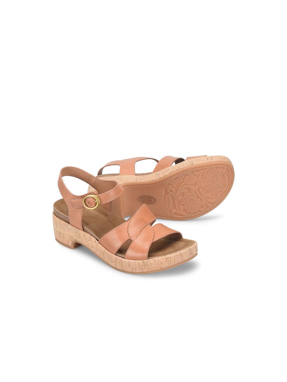 Sofft Shoes Capri Cork Platform Leather Sandals Luggage Tan