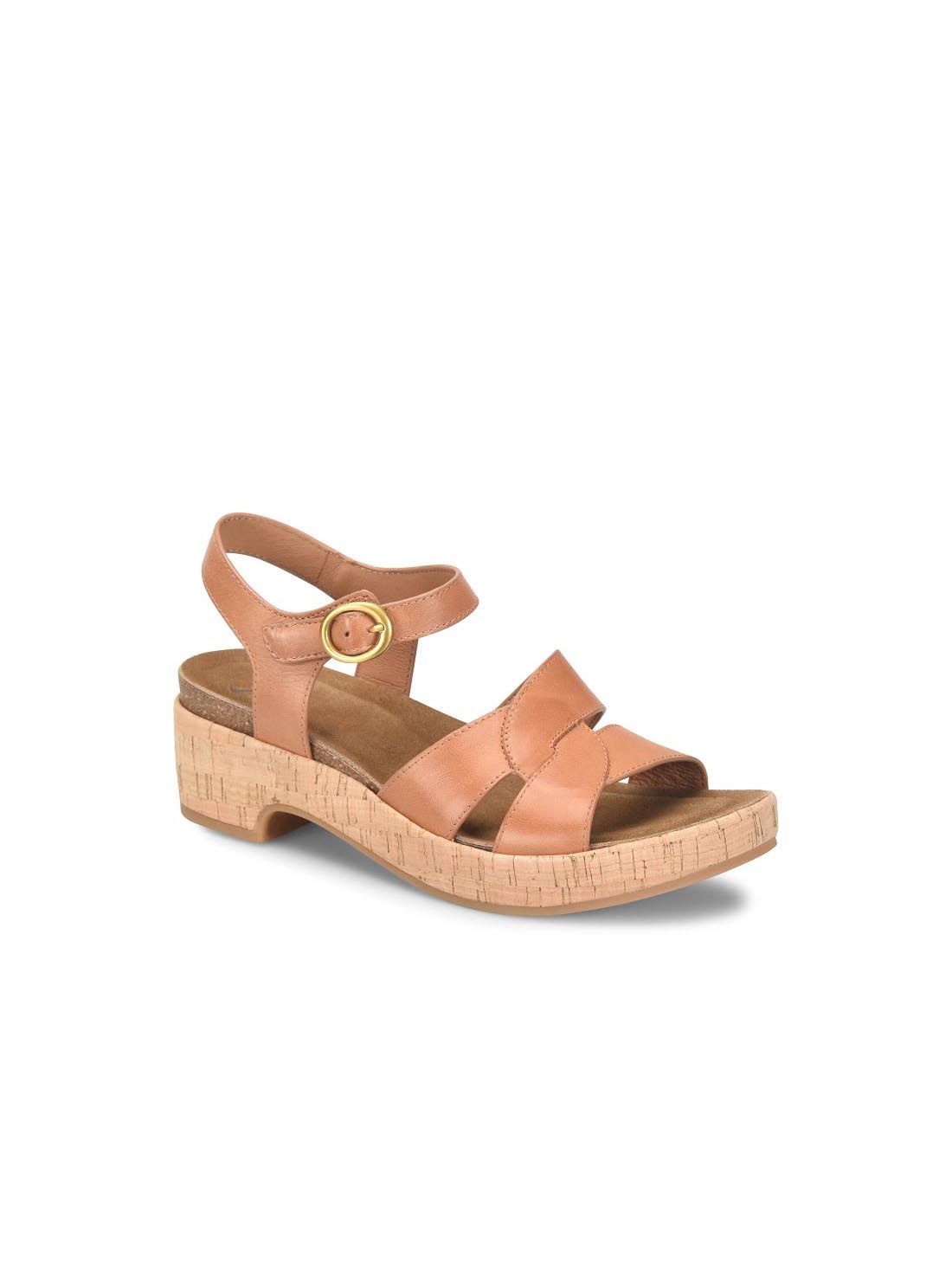 Sofft Shoes Capri Cork Platform Leather Sandals Luggage Tan