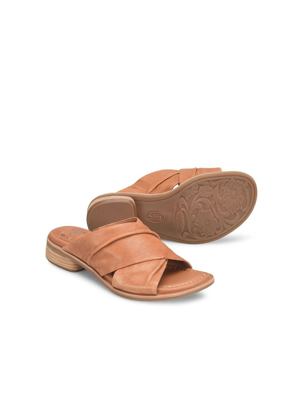 sofft shoes fallon criss cross slide sandal in luggage tan
