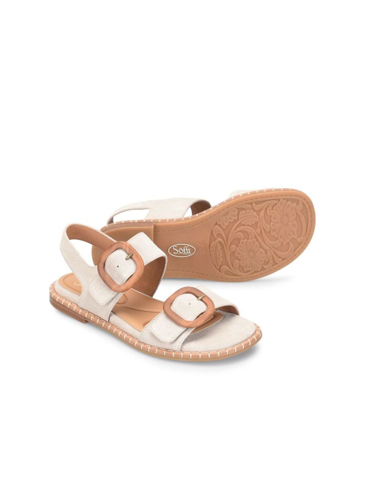 Söfft Napa Buckle Strap Sandal in natural suede