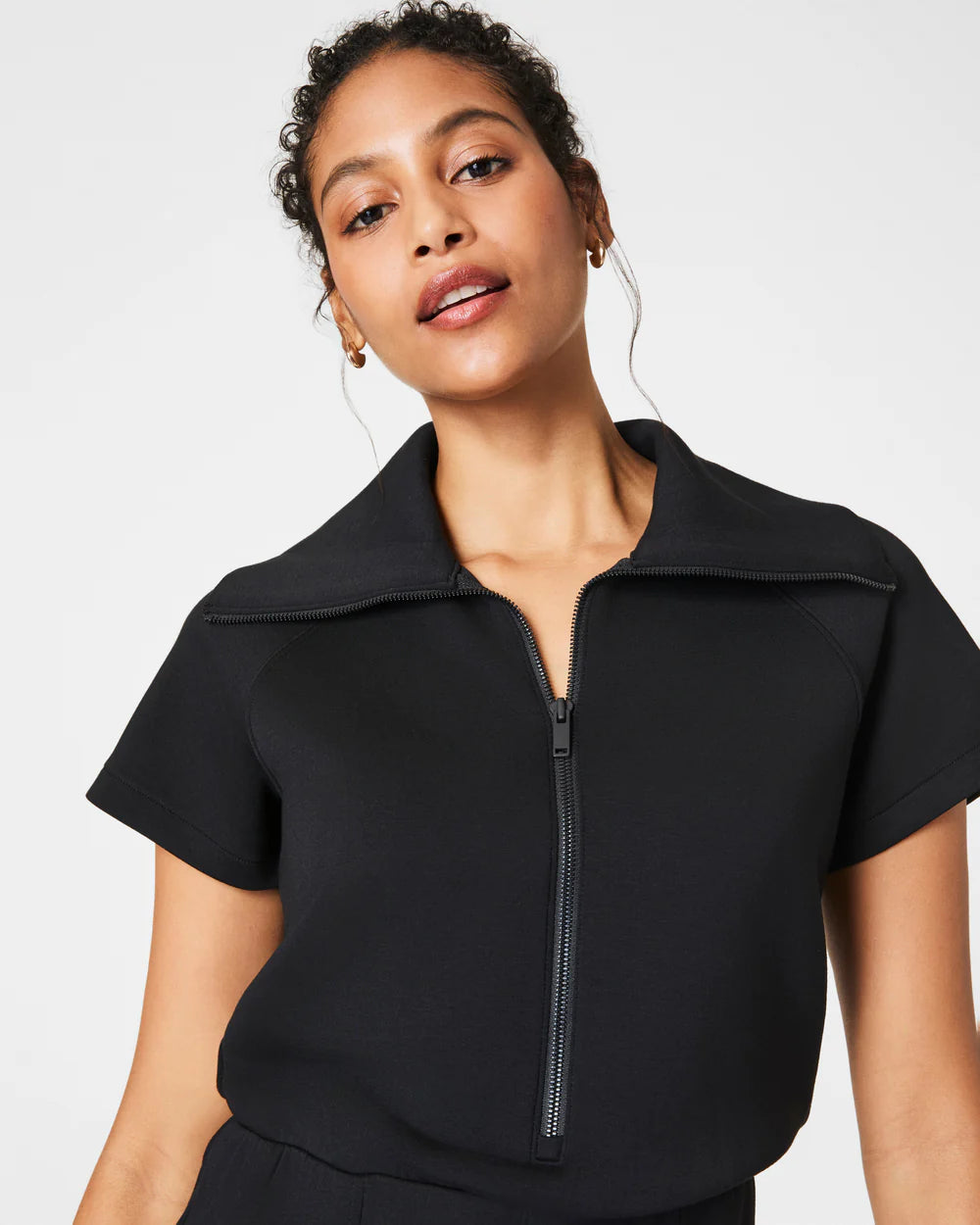 Spanx AirEssentials Half Zip Romper Jumpsuit Very Black
