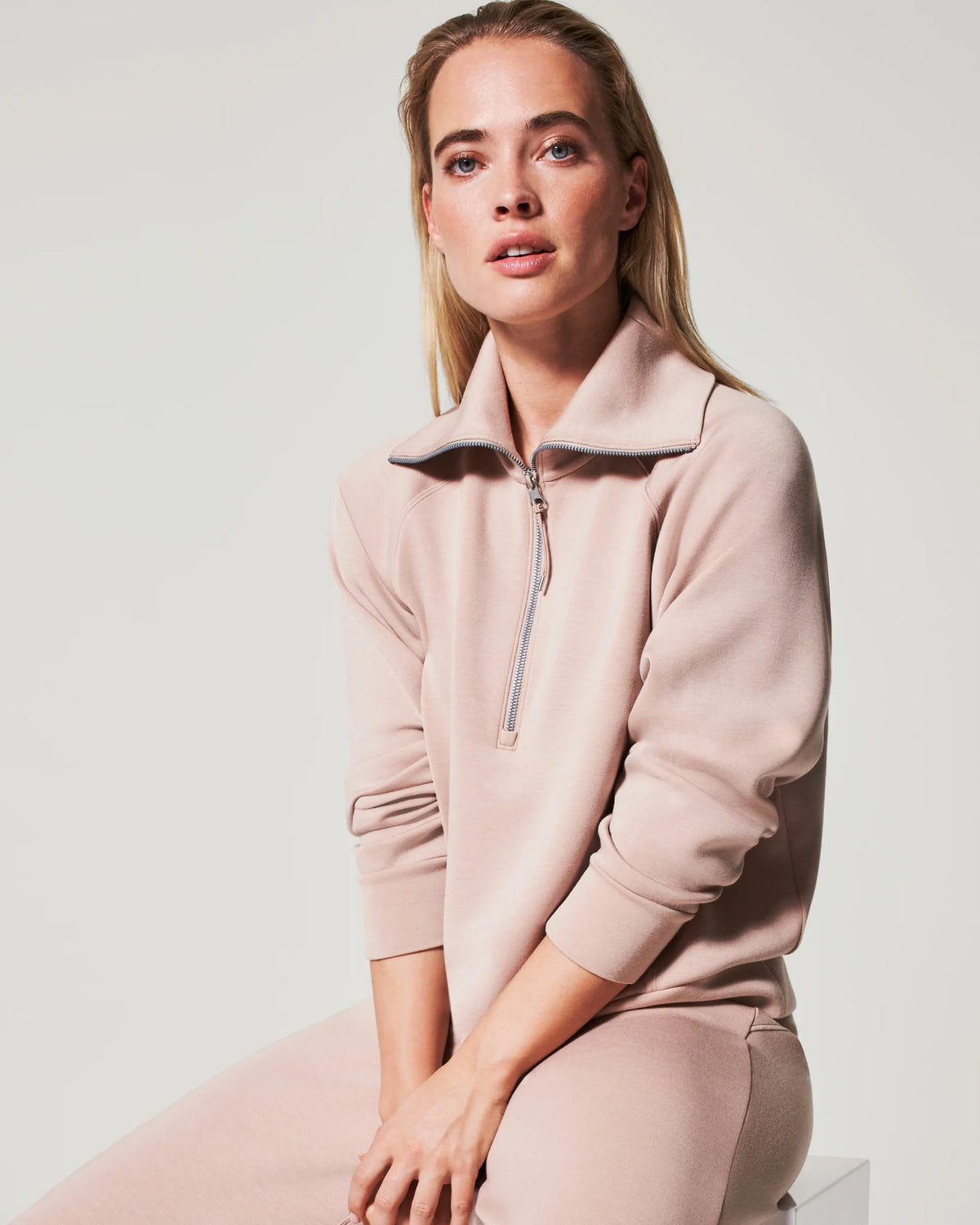 spanx airessentials half zip in lunar- front view