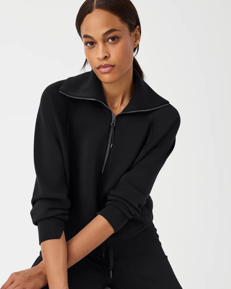 Spanx AirEssentials Half Zip in very black-front view