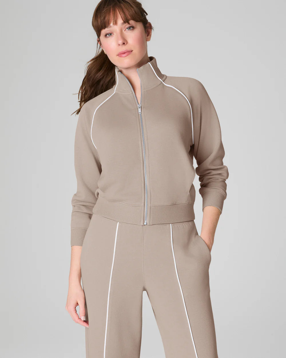 SPANX AirEssentials Pique Full Zip Track Jacket in ashwood