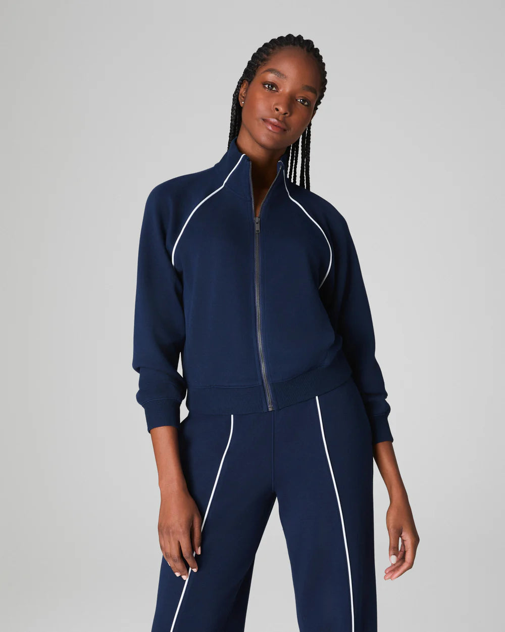 SPANX AirEssentials Pique Full Zip Track Jacket in timeless navy